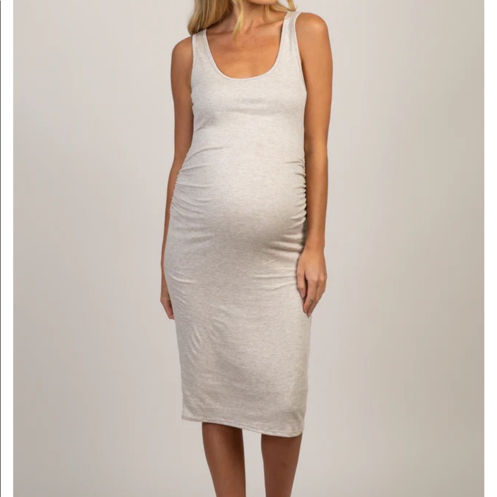 PinkBlush taupe midi maternity dress - L